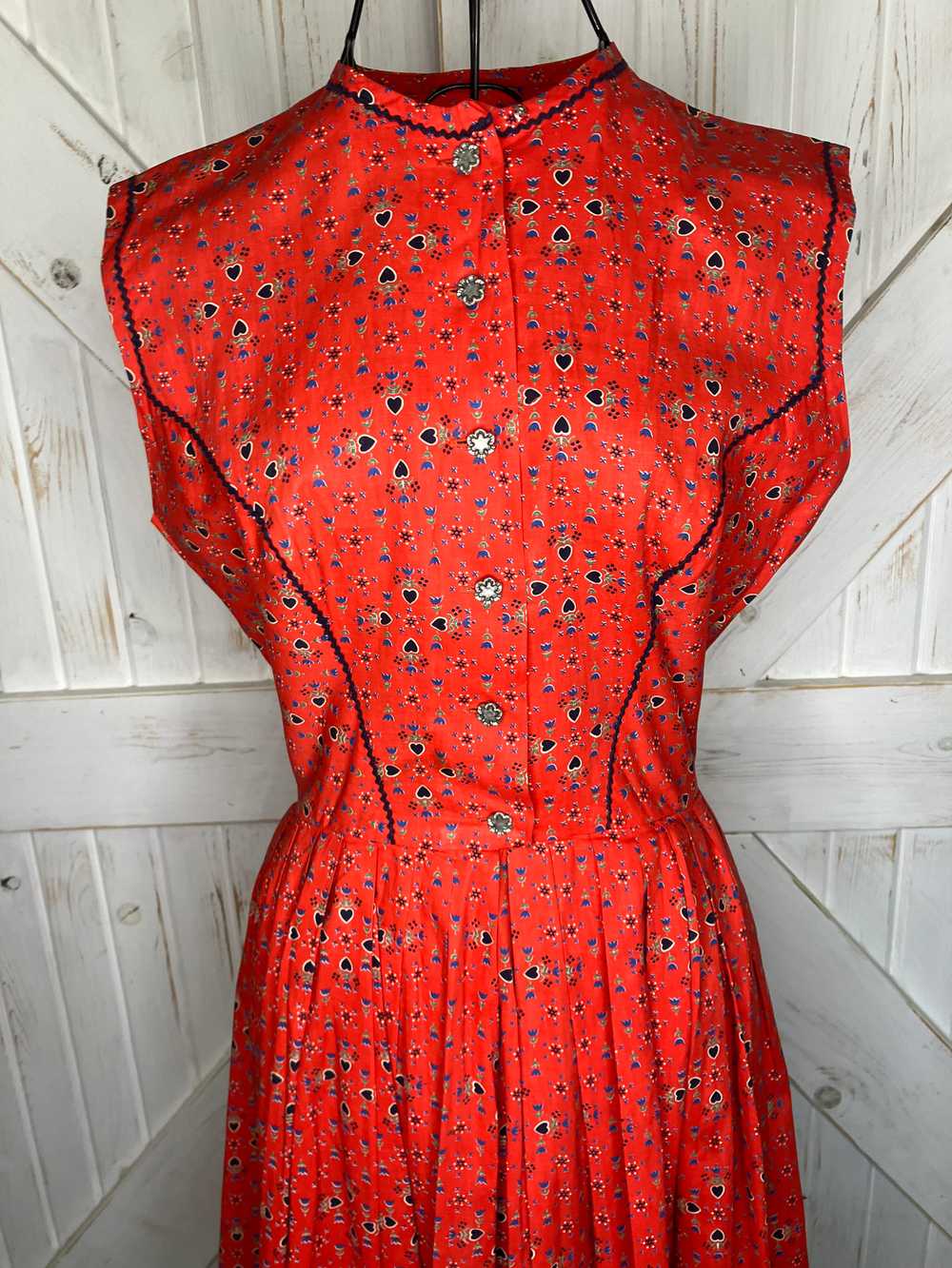 50's Vintage Lanz Original Red Blue Tulip Black C… - image 5