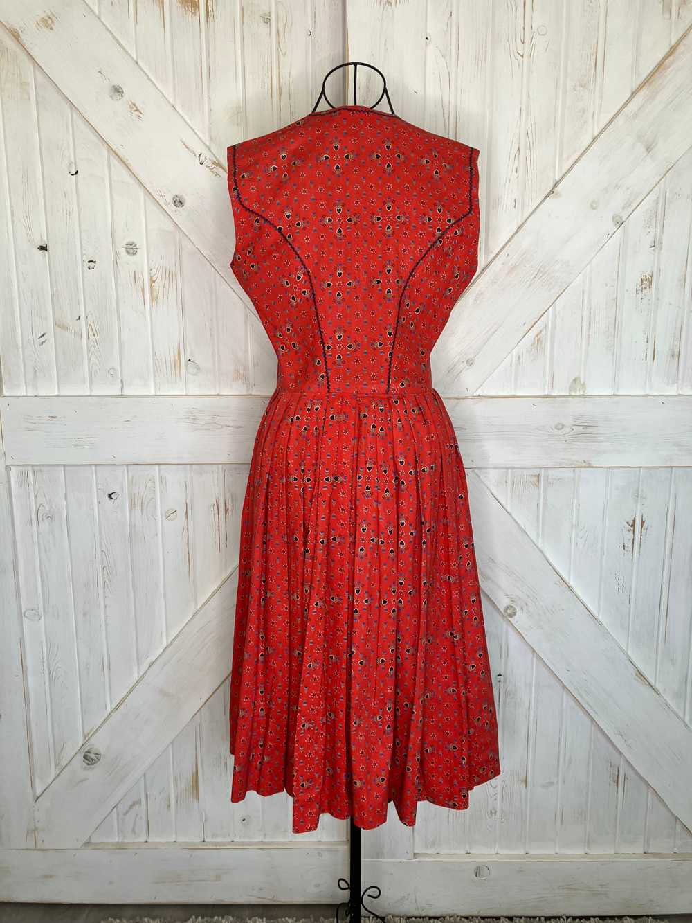 50's Vintage Lanz Original Red Blue Tulip Black C… - image 7