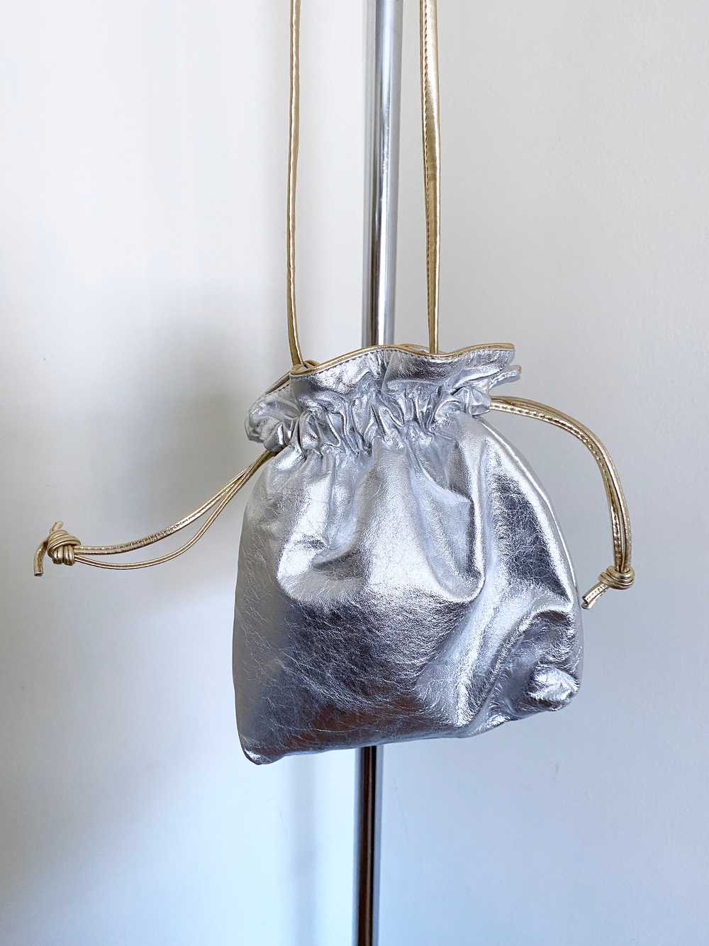 Silver Small Leather Pouch Purse - image 2