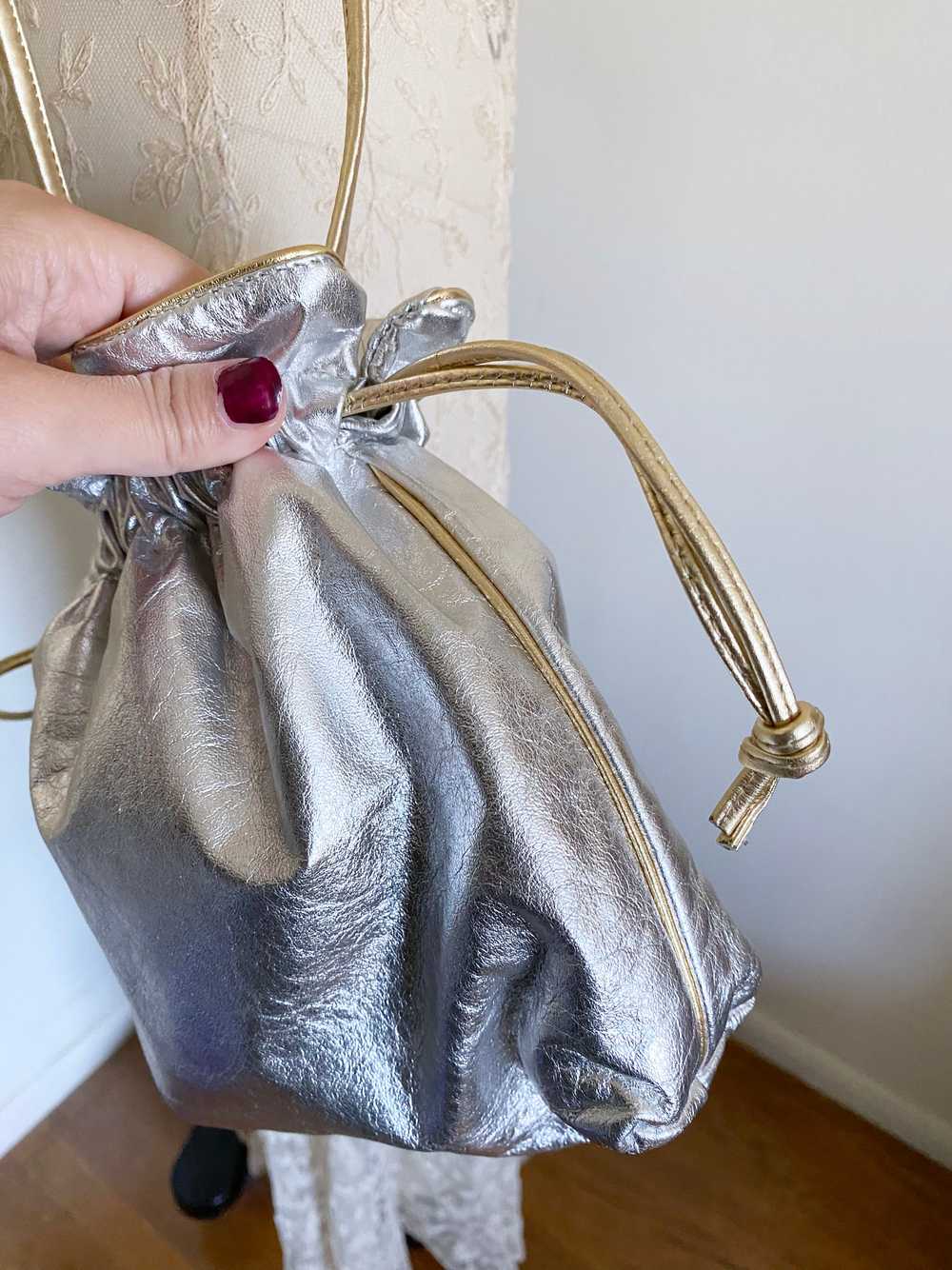 Silver Small Leather Pouch Purse - image 6