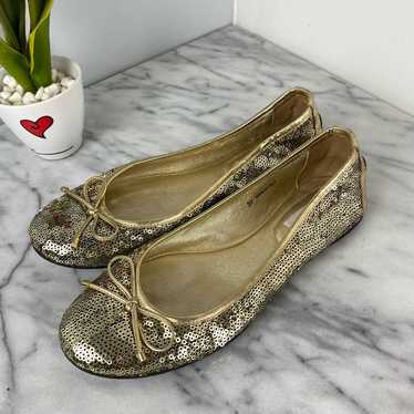 Jimmy Choo Walsh Gold Sequin Ballet Flat Shoes Si… - image 1