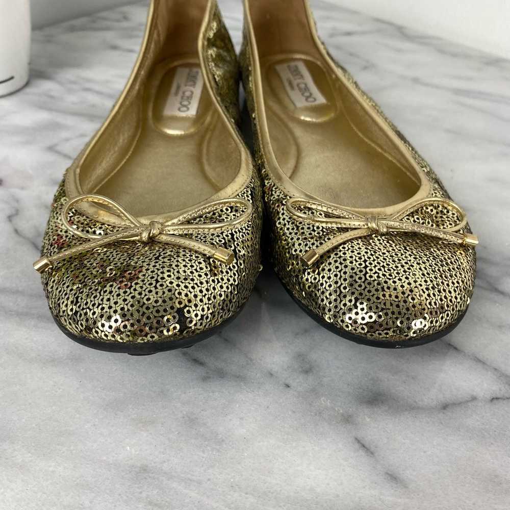 Jimmy Choo Walsh Gold Sequin Ballet Flat Shoes Si… - image 3