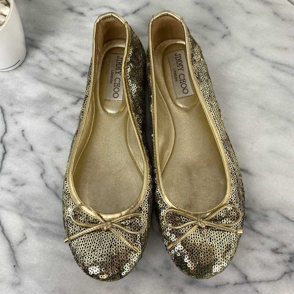 Jimmy Choo Walsh Gold Sequin Ballet Flat Shoes Si… - image 4