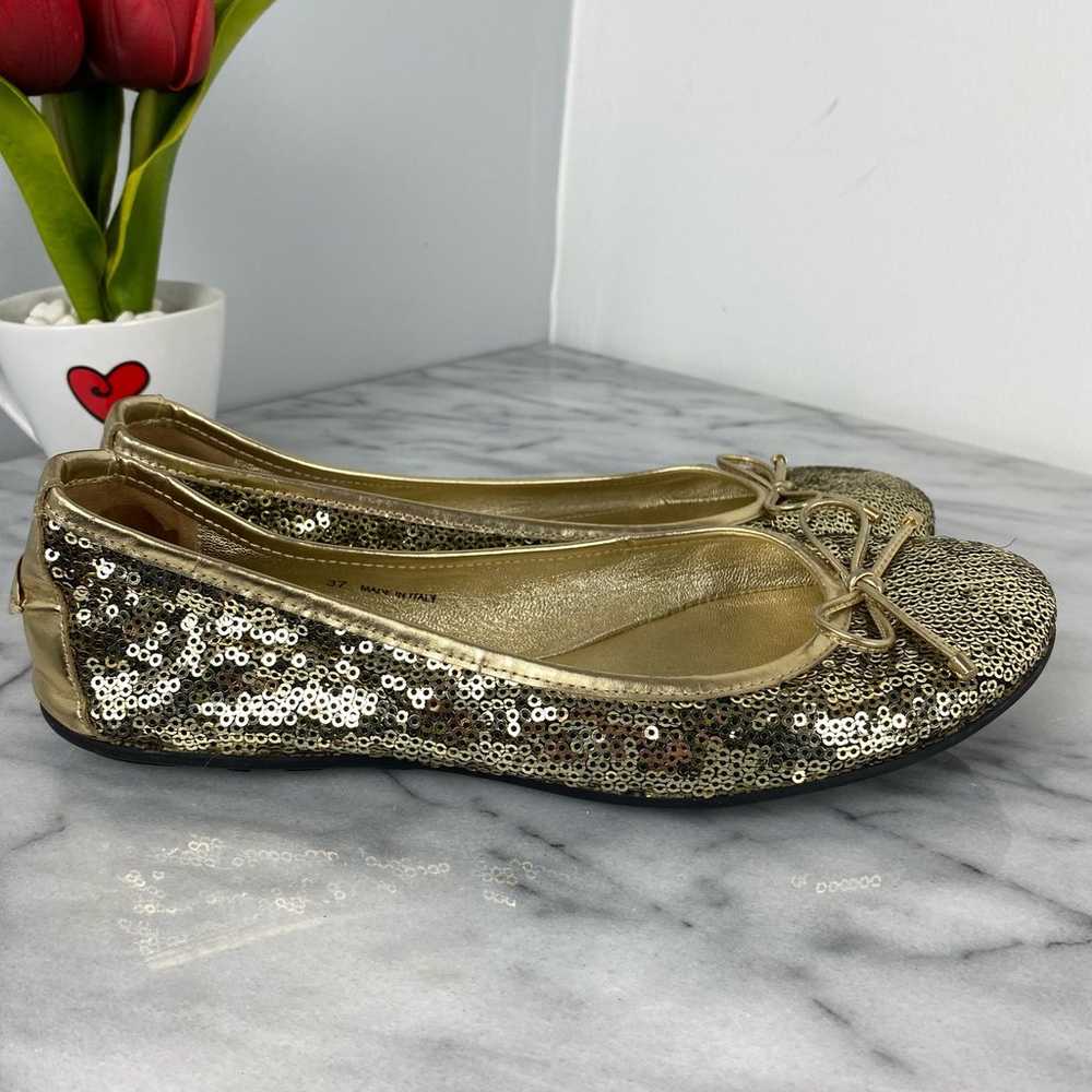 Jimmy Choo Walsh Gold Sequin Ballet Flat Shoes Si… - image 5