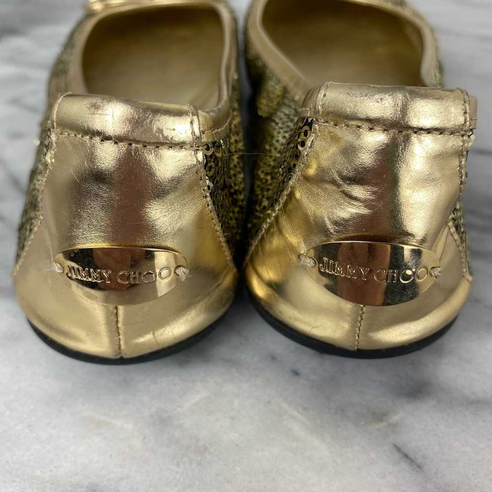 Jimmy Choo Walsh Gold Sequin Ballet Flat Shoes Si… - image 6