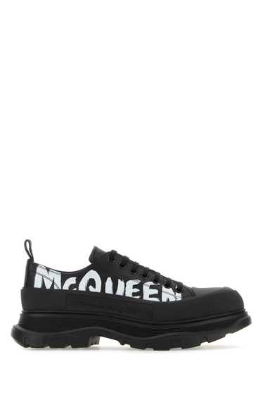 Black Leather Tread Slick Sneakers - image 1