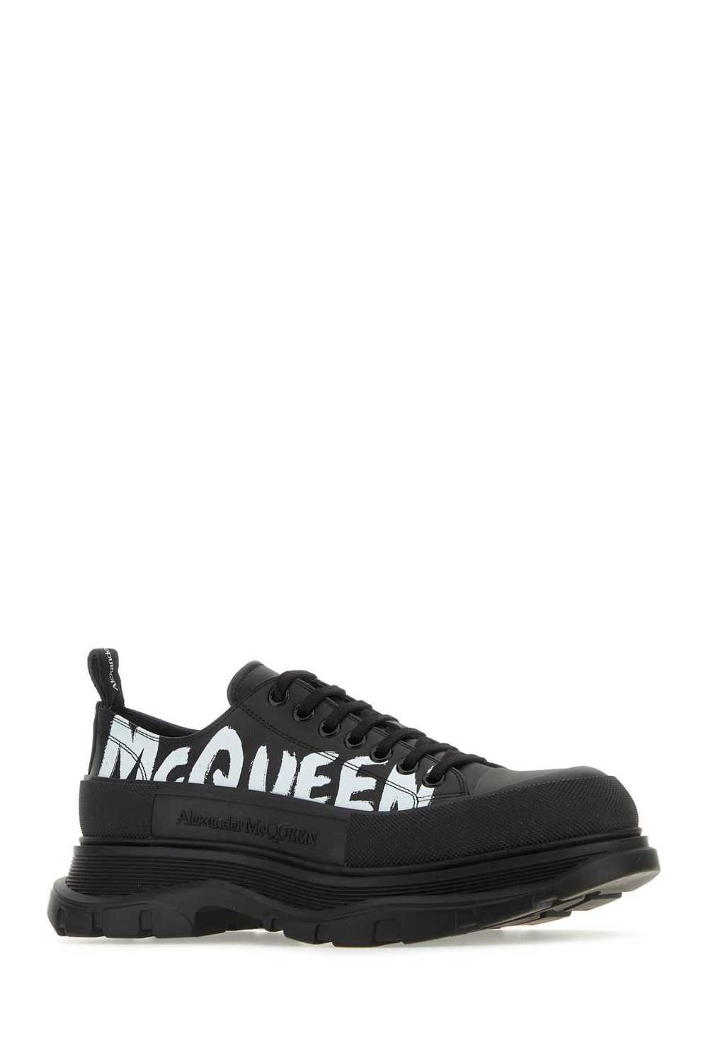 Black Leather Tread Slick Sneakers - image 2