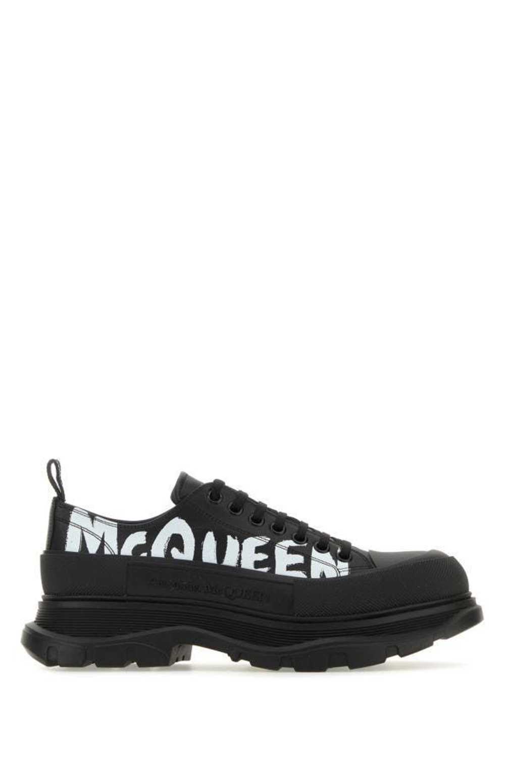 Black Leather Tread Slick Sneakers - image 3