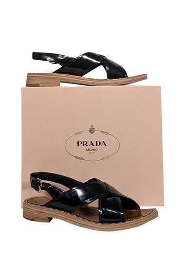 Prada - Black Patent Cross Front Buckle Sandals Sz