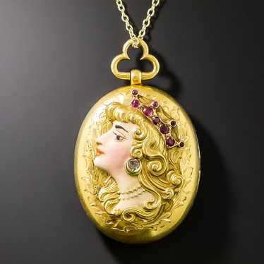 Art Nouveau Enamel, Ruby, and Diamond Locket