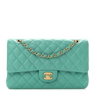 CHANEL Lambskin Quilted Medium Double Flap Green