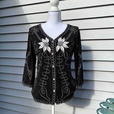 Once Again black Blouse with embroidery in size S… - image 1