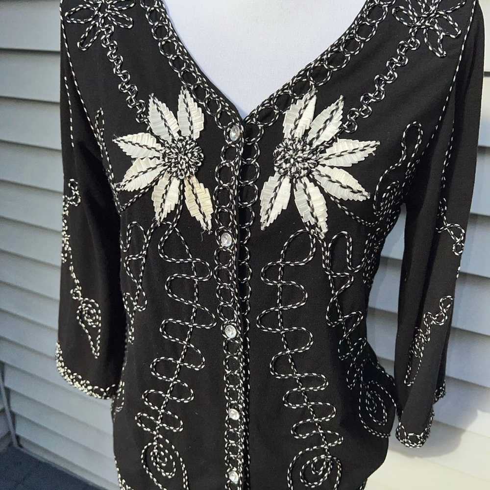 Once Again black Blouse with embroidery in size S… - image 2