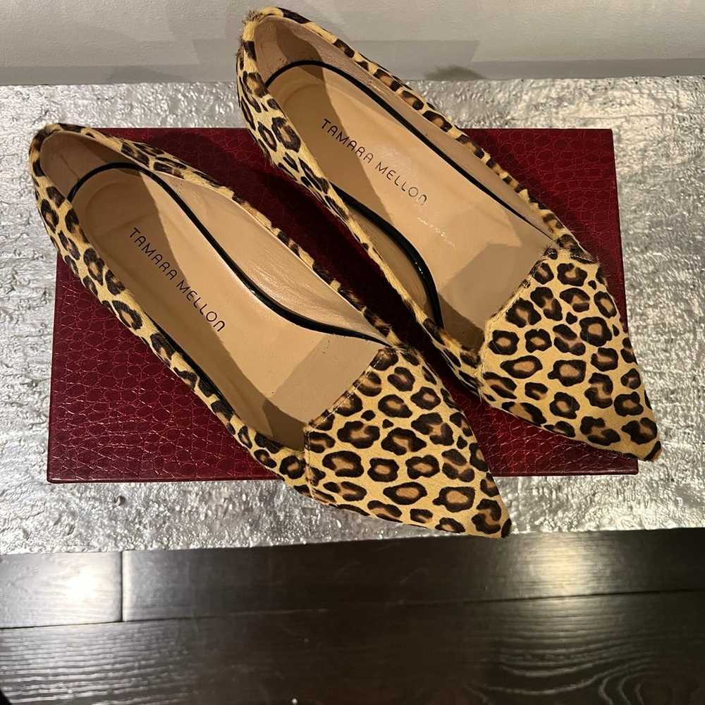 Tamara Mellon Grace Leopard Calf Hair Flats Sz. 3… - image 2