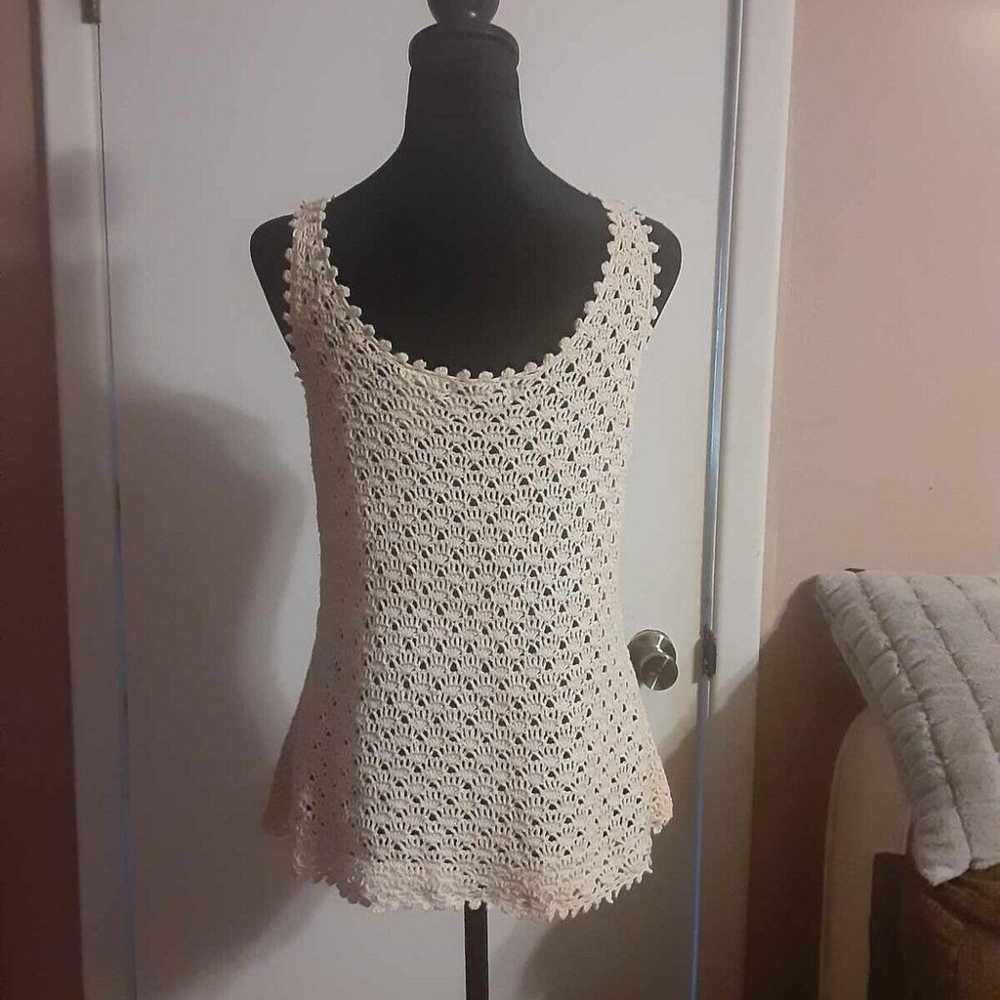 WHITE STAG Women's Crochet Tank Tops Tan and Crea… - image 1