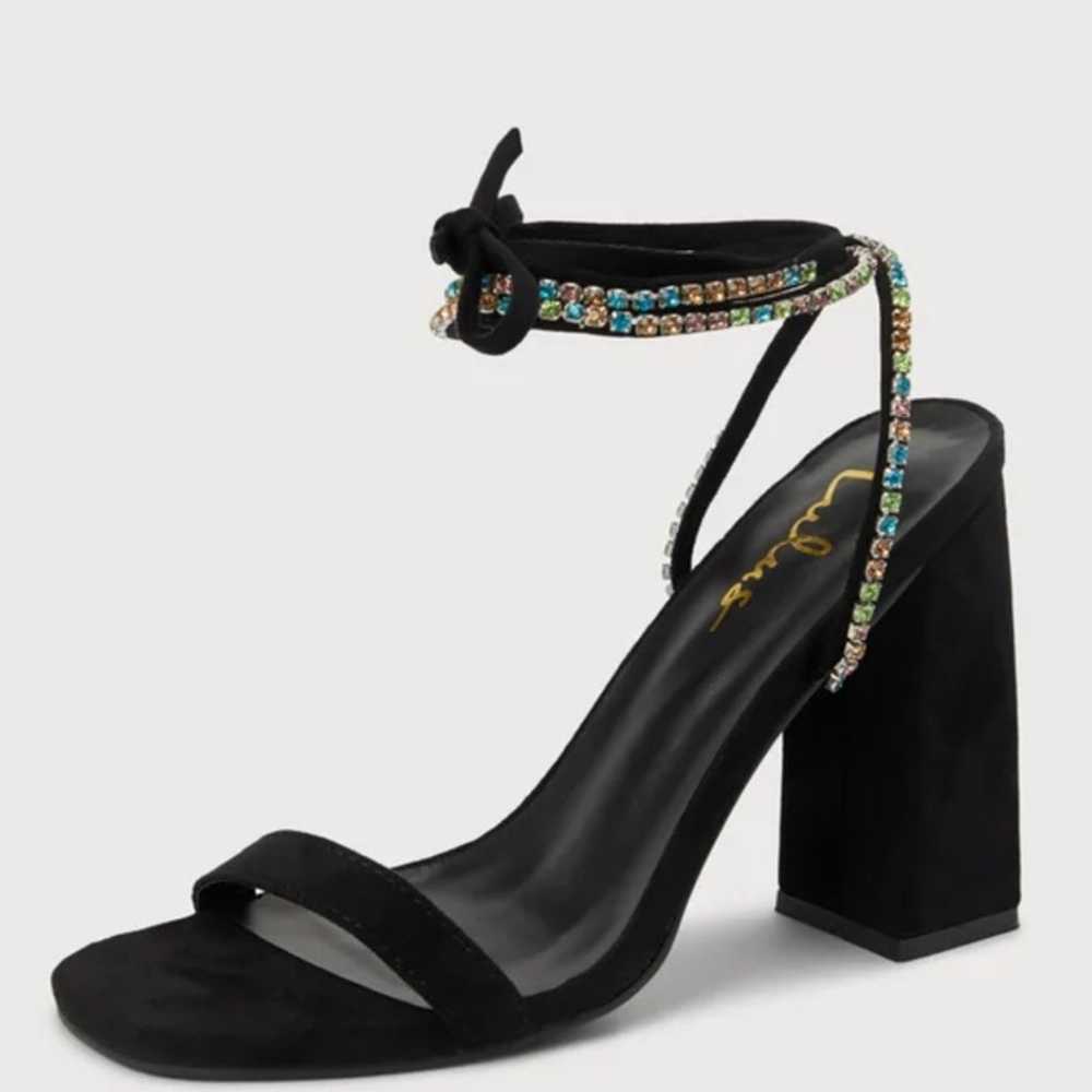 Velvet Black Rhinestone Tie Heels - image 1