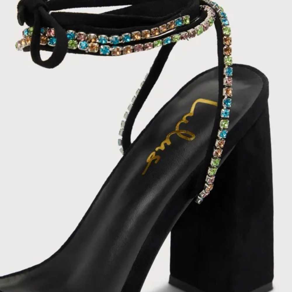 Velvet Black Rhinestone Tie Heels - image 3