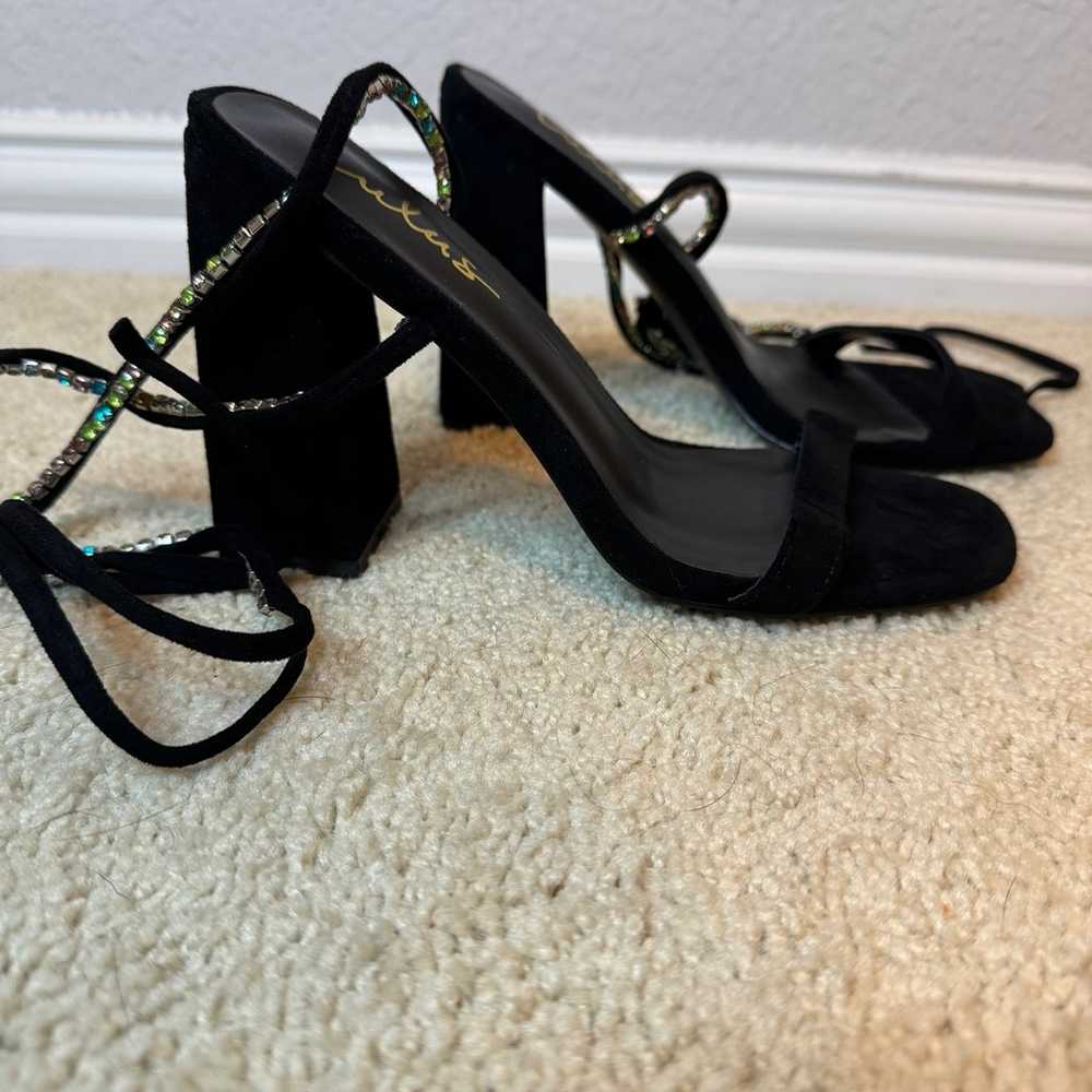 Velvet Black Rhinestone Tie Heels - image 7