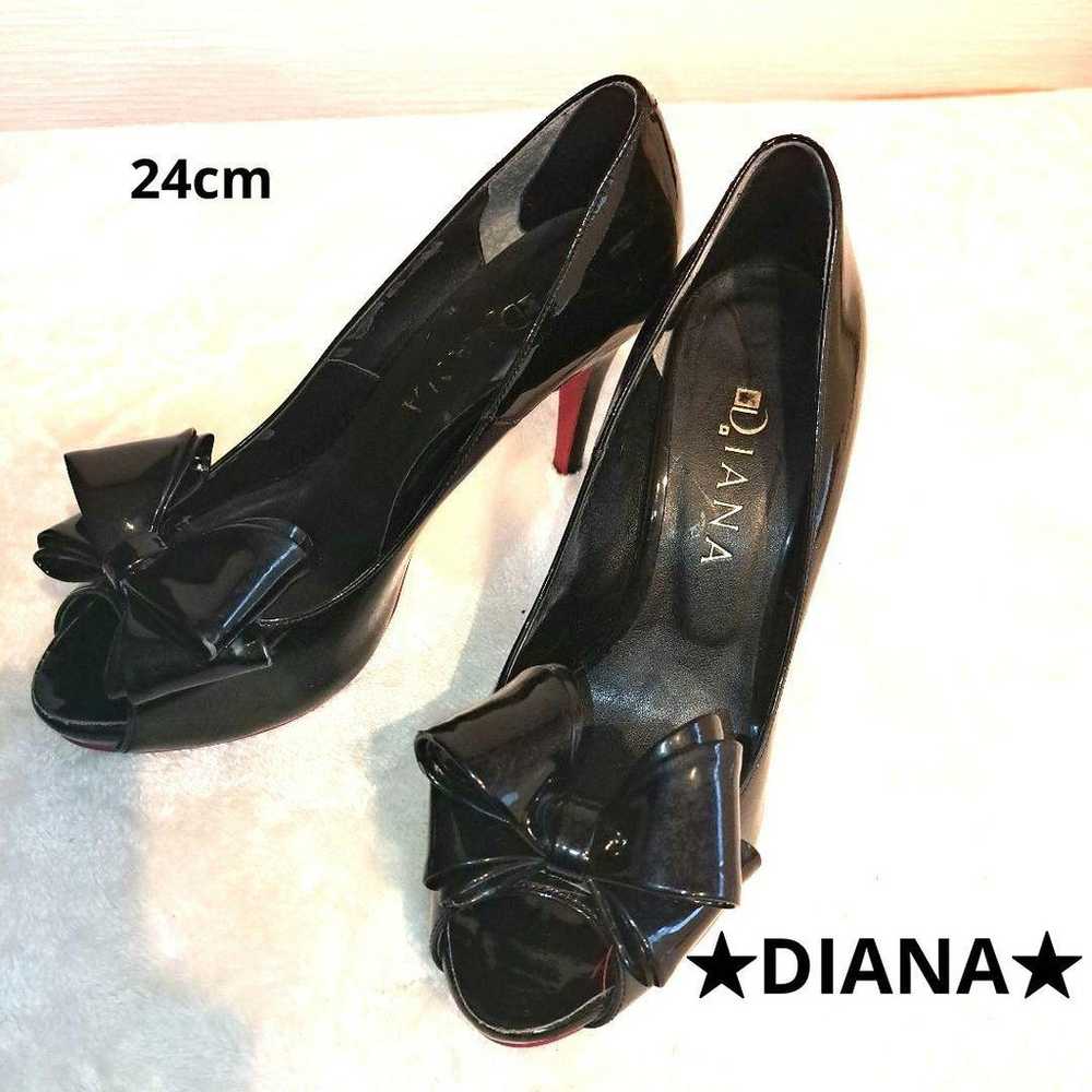 DIANA★Diana Black 24cm Ribbon Open-Toe Enamel Hig… - image 1