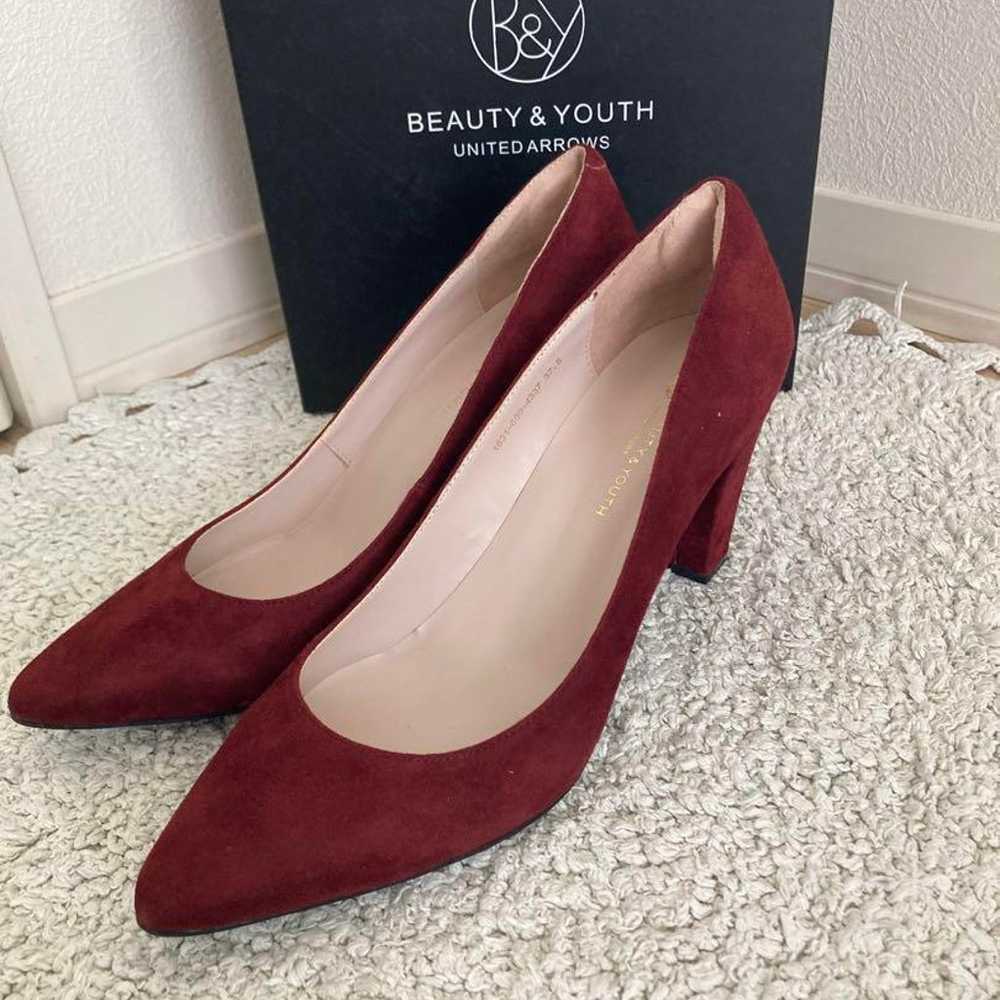 【BEAUTY & YOUTH】Burgundy Suede Pointed Toe Pumps - image 1