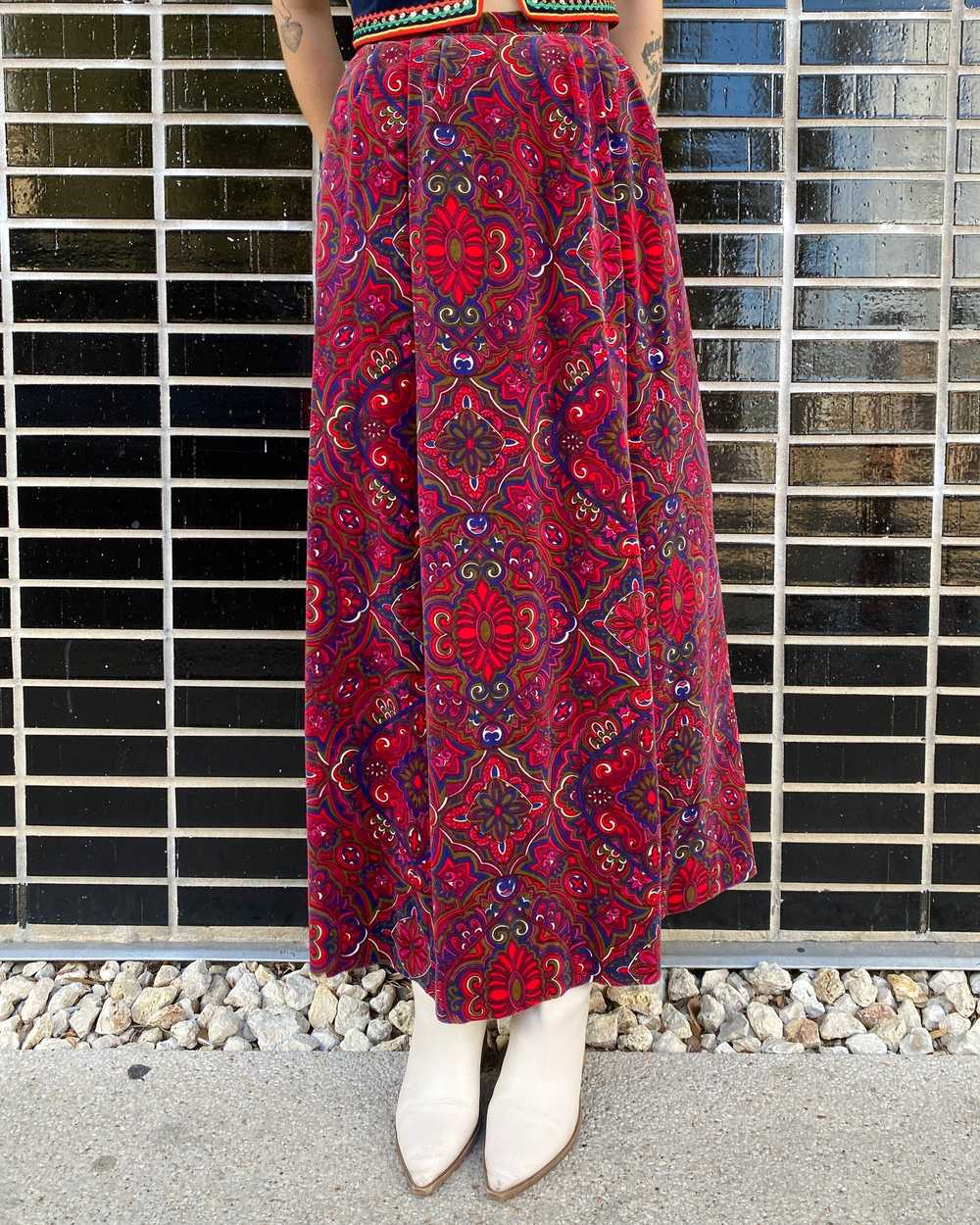 Psychedelic Velvet Paisley Maxi Skirt - image 1