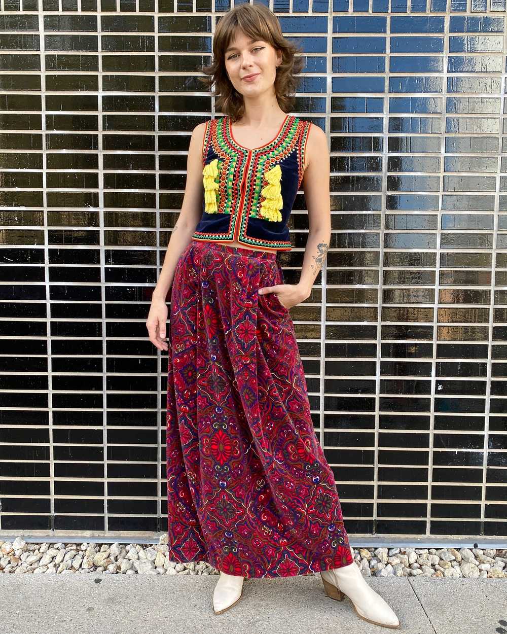 Psychedelic Velvet Paisley Maxi Skirt - image 2