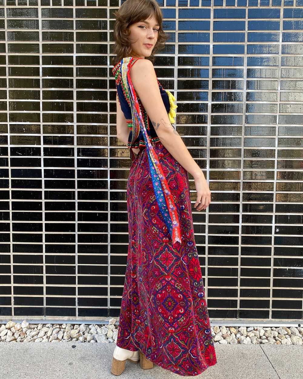 Psychedelic Velvet Paisley Maxi Skirt - image 4