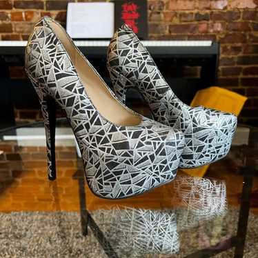 Liliana silver and black glitter platform heels