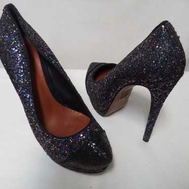 Schutz Anthropologie Glitter purple black Platform