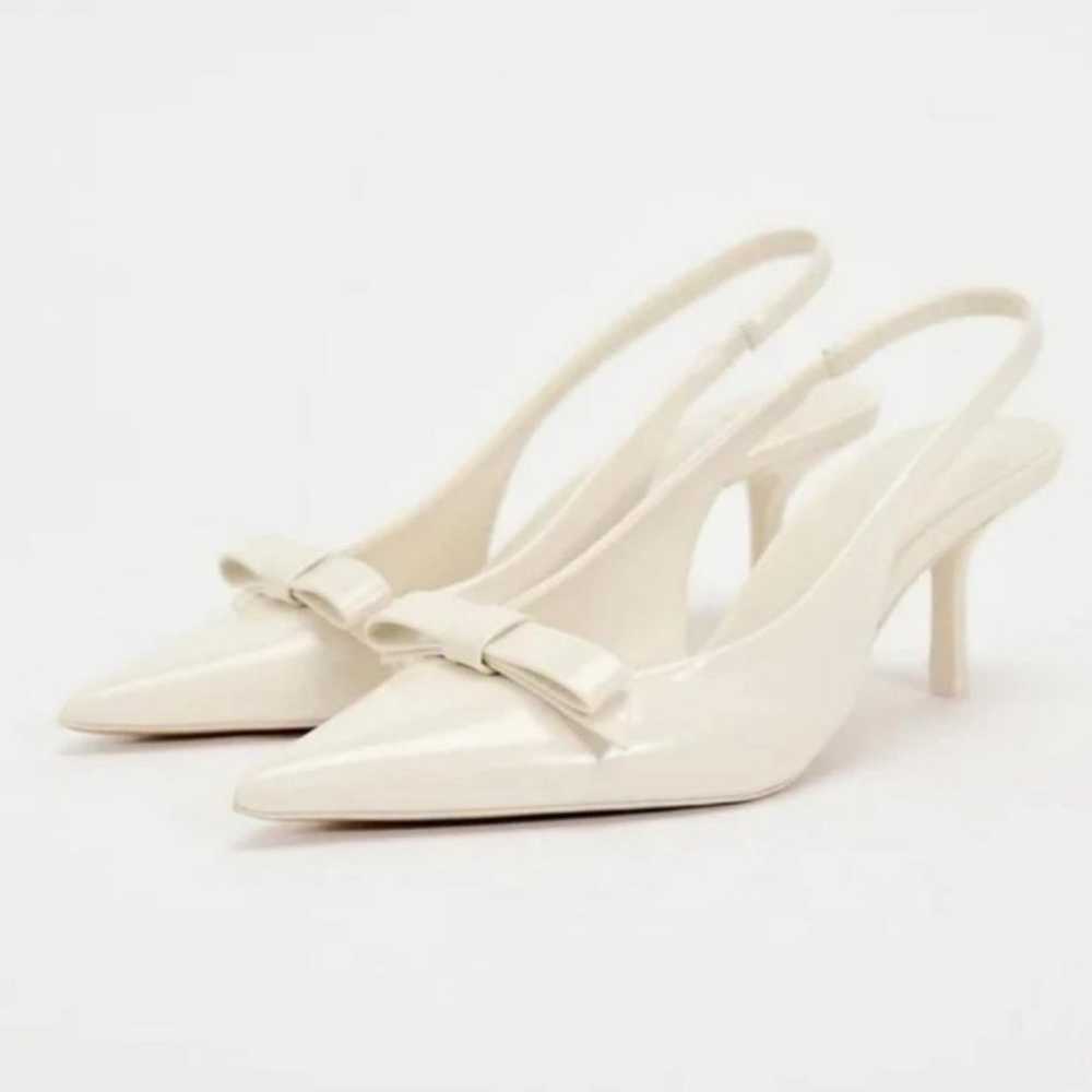 ZARA BOW TRIM SATIN EFFECT HEELED SHOE SIZE 40 /9… - image 1