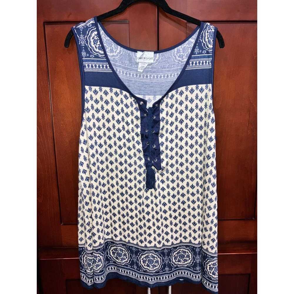 Vintage Care N Sport Blue & White Sleeveless Blou… - image 2