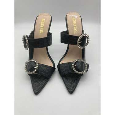 Azalea Wang Darby Black Croc Print Stiletto Heels 