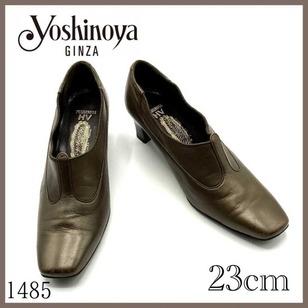 Ginza Yoshinoya Pumps Leather Brown Thick Heel Go… - image 1