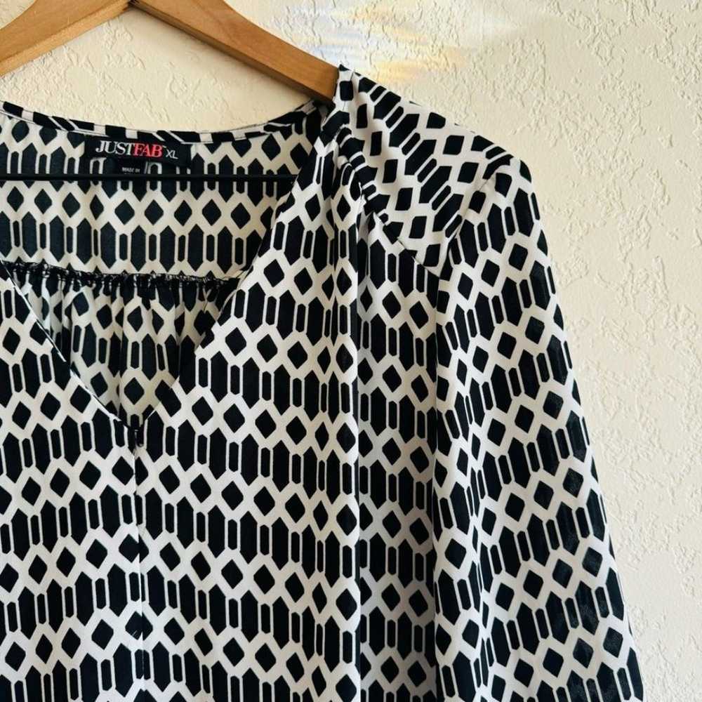 JustFab | black and white pattern blouse | XL - image 2