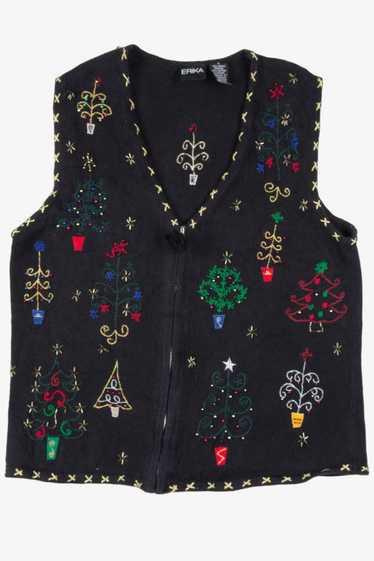 Black Embroidered Trees Ugly Christmas Vest 57436