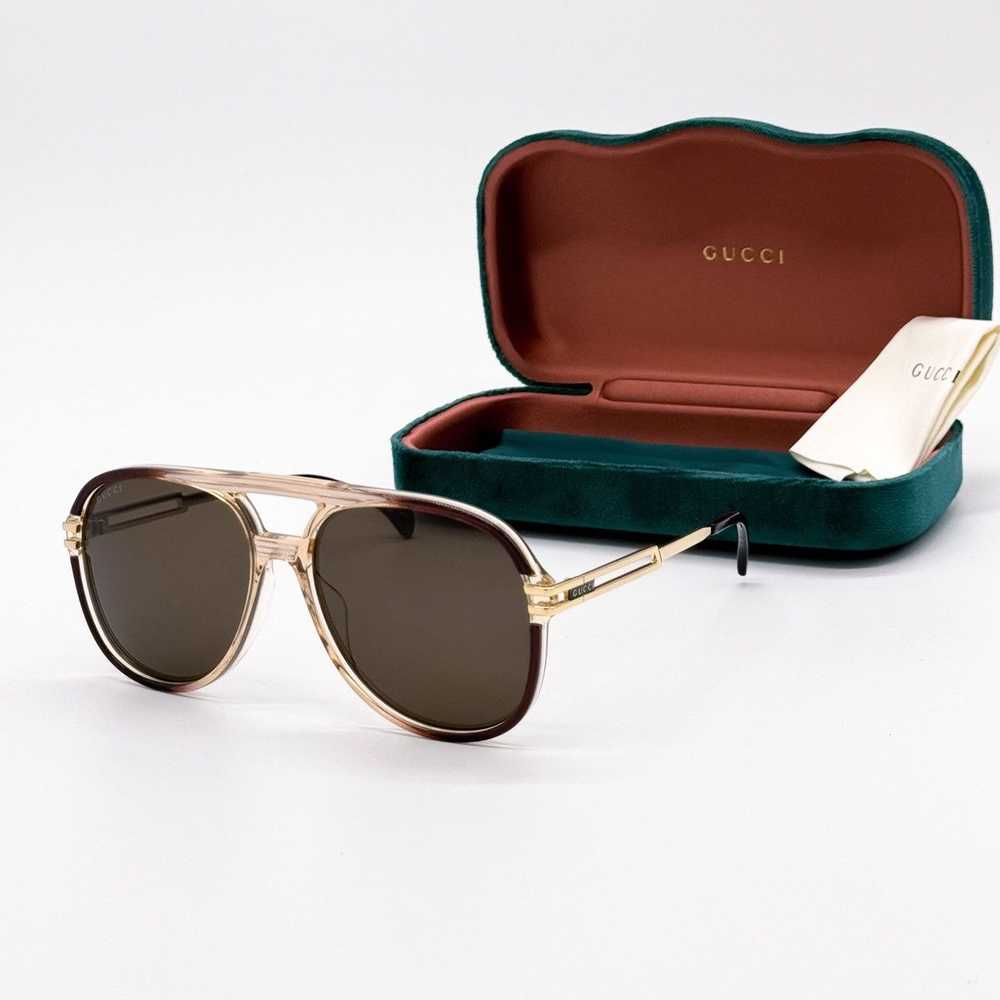 NEW GUCCI GG1104S 002 AVIATOR BROWN UNISEX SUNGLA… - image 1