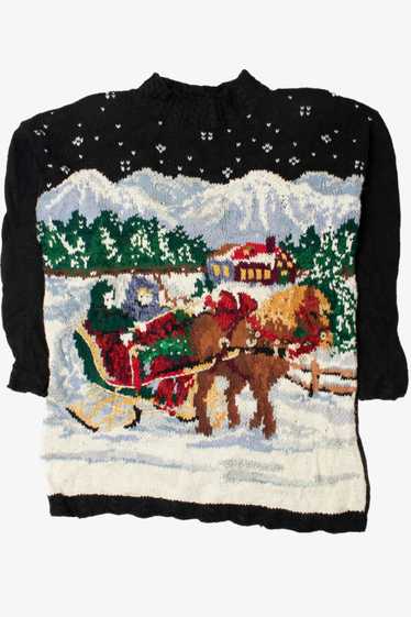 Horse Sleigh Holiday Scene Ugly Christmas Sweater 