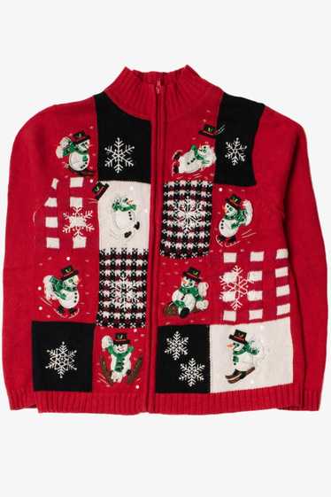 Plaid Snowmen Ugly Christmas Cardigan 61468