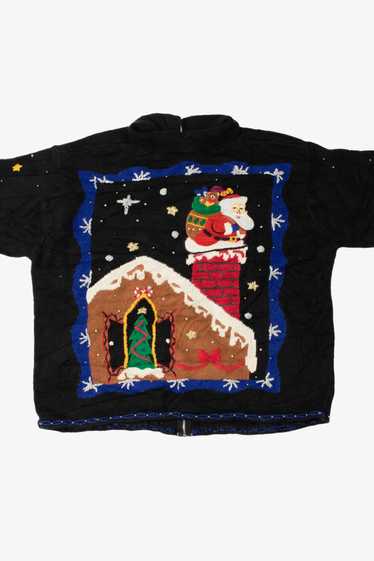 Santa Chimney Scene Ugly Christmas Zip-Up Cardigan