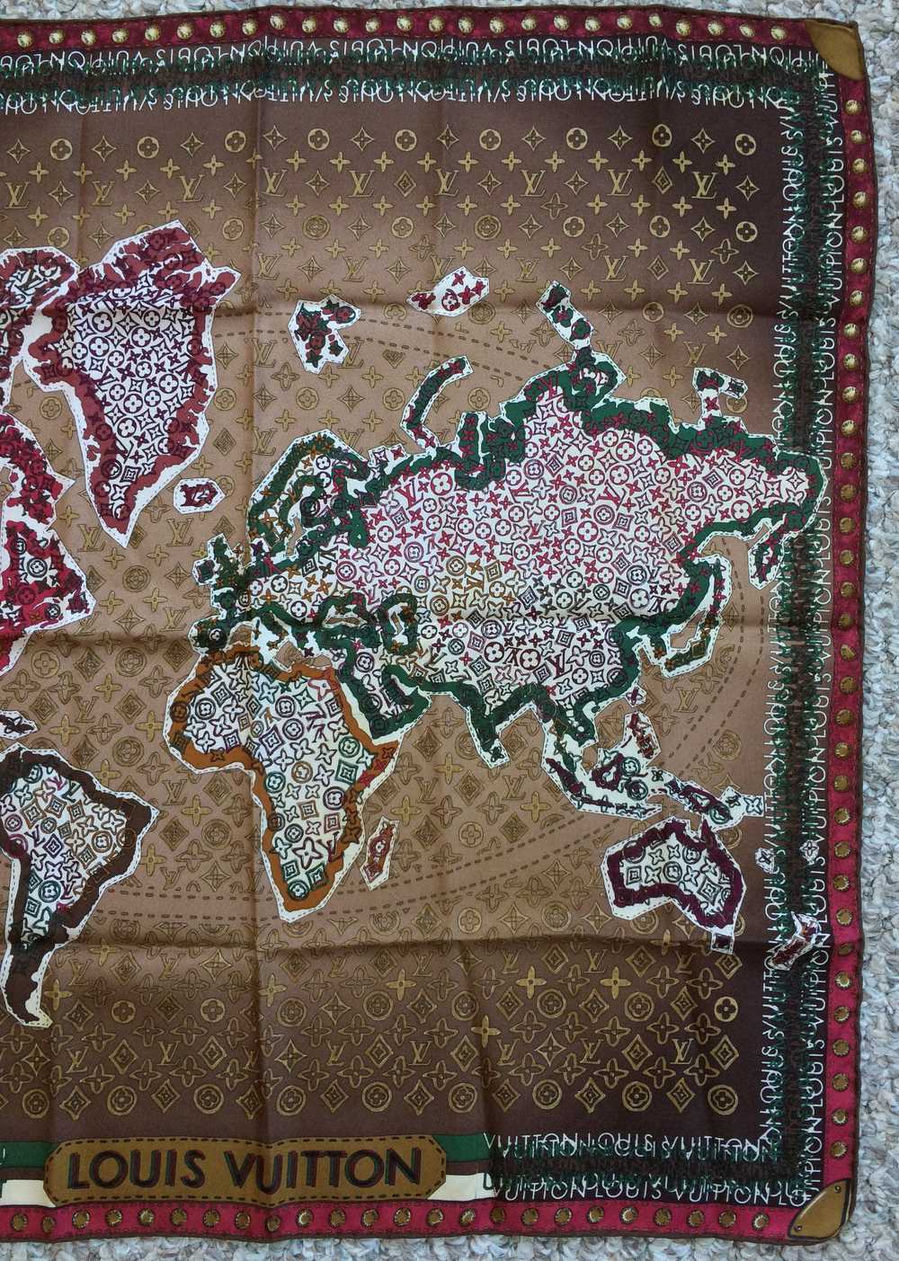 Louis Vuitton Silk Monogram World Map Scarf - image 3