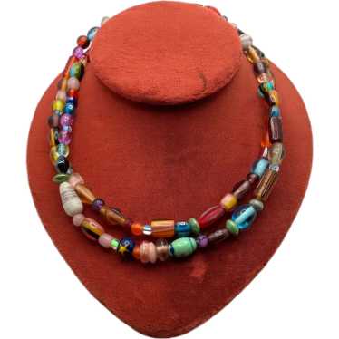 Long Multi-Colored Glass Bead Necklace