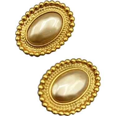 Vintage Carolee Gold Tone Clip On Earrings with F… - image 1