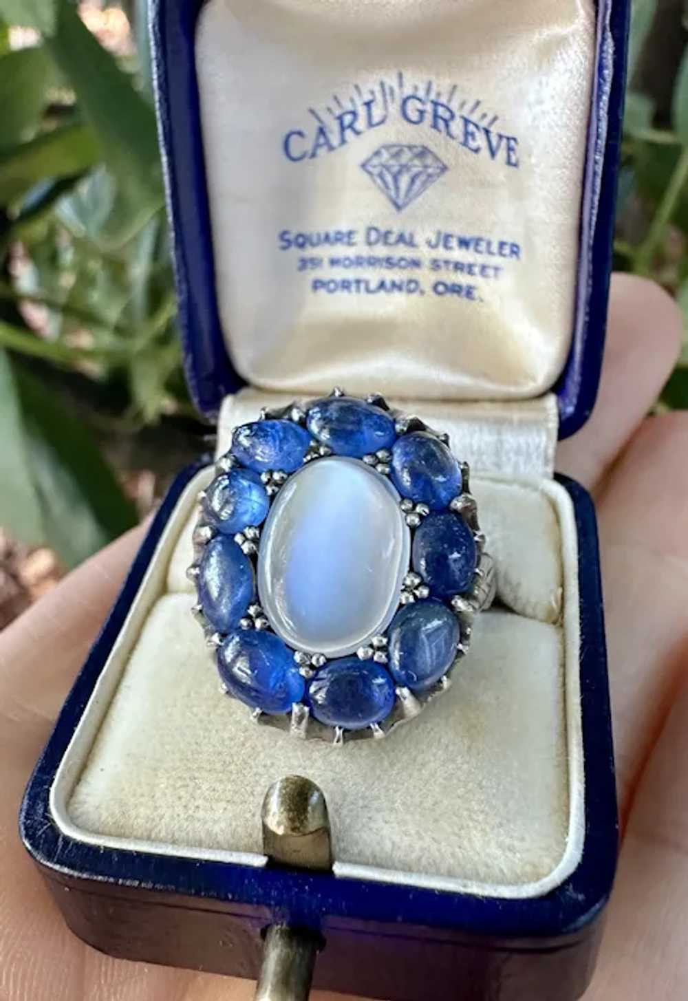 Antique Moonstone and Cabochon Sapphire Halo Clus… - image 9