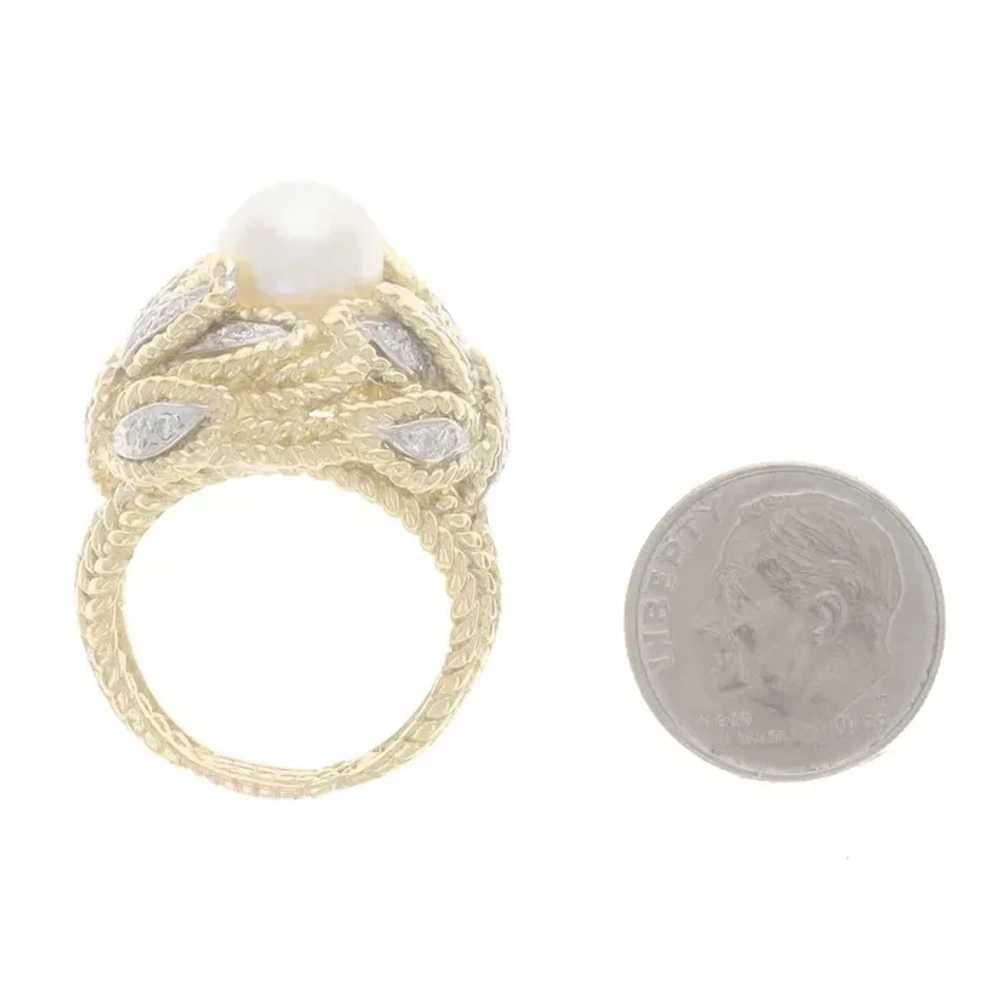 Yellow Gold Akoya Pearl & Diamond Vintage Ring - … - image 5