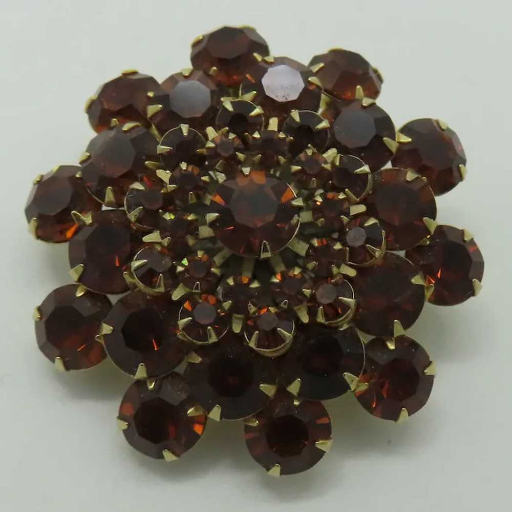 Gorgeous Brown Topaz Rhinestone Brooch Gold tone - image 2