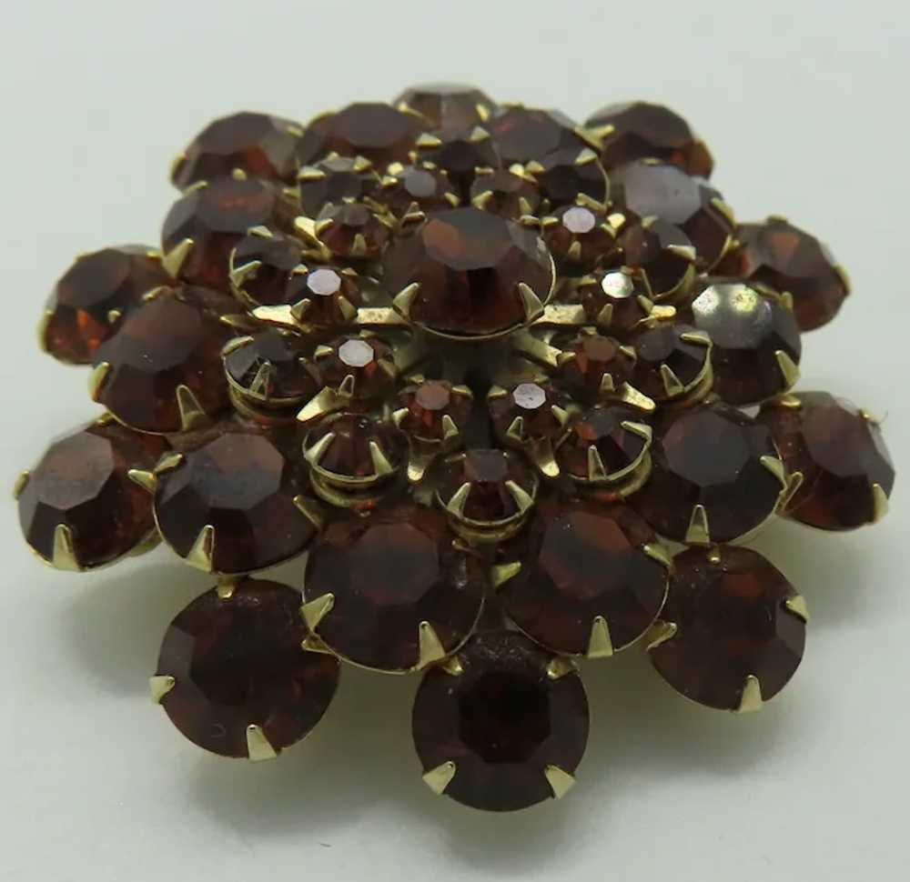 Gorgeous Brown Topaz Rhinestone Brooch Gold tone - image 3