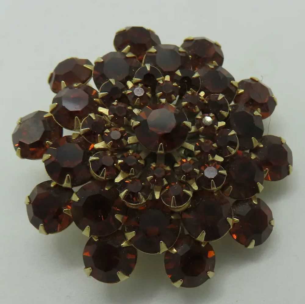 Gorgeous Brown Topaz Rhinestone Brooch Gold tone - image 4