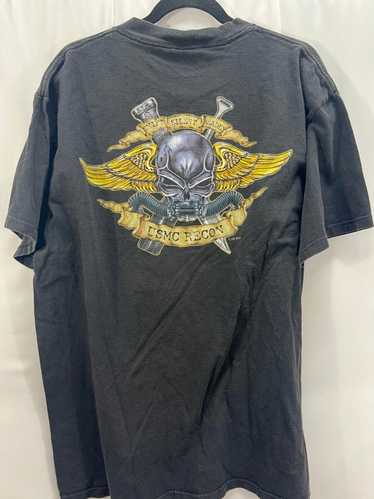 Designer Vintage USMC Recon Skull Graphic Tee Shir