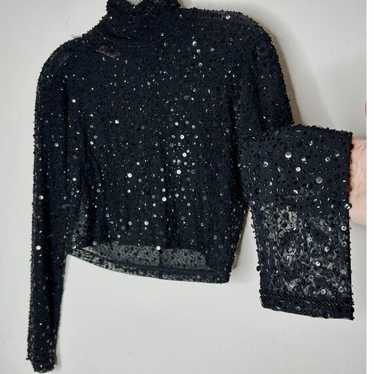 Other Dyspnea Sheer Black Sequin Mesh Long Sleeve 