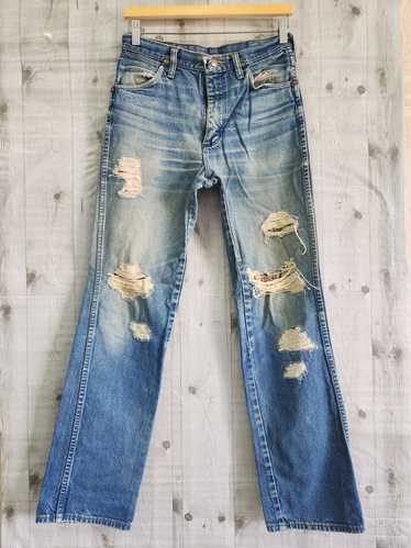 Distressed Denim Wrangler Straight Cut